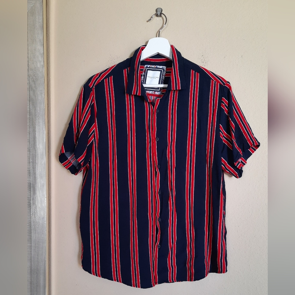 Denim & Flower Navy and Red Striped Men's Shirt Preppy Academia Collegiate